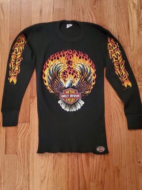 Harley-Davidson Black Thermal Long Sleeve with Flame Eagle Graphic